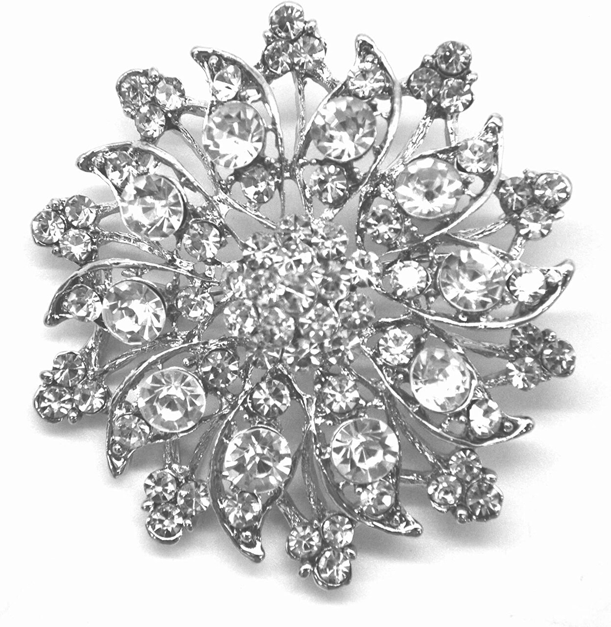 Belagio Rhinestone Brooch, 2.5" Diameter, 1 Piece, Flower, Silver/Crystal